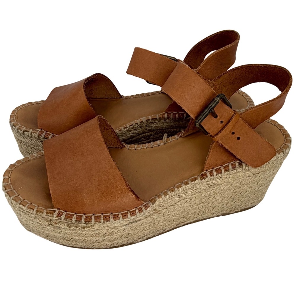 Soludos Minorca Platform Espadrille Sandals‎ Tan Leather Boho Coastal Wedge 40
